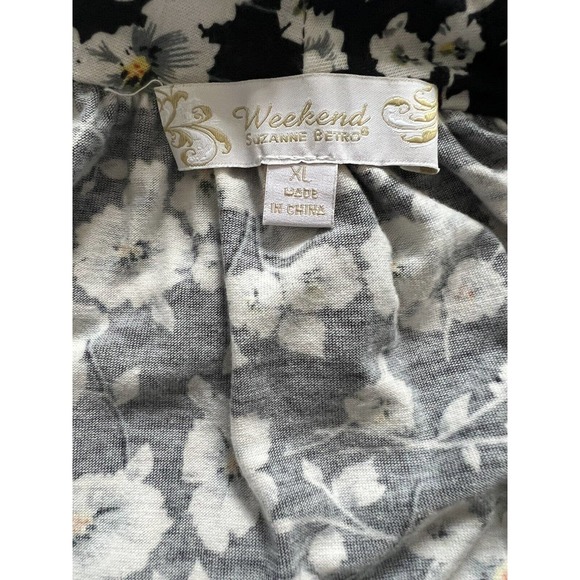 Weekend Suzanne Betro Shirt Womens XL Black Floral Print 3/4 Sleeve V-Neck - Picture 4 of 4